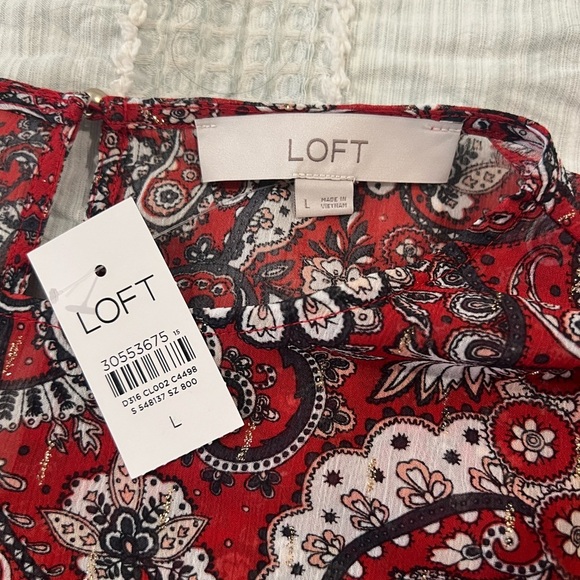 Loft Red Paisley Shimmer Flounce Dress NWT | Size Large - Picture 4 of 6